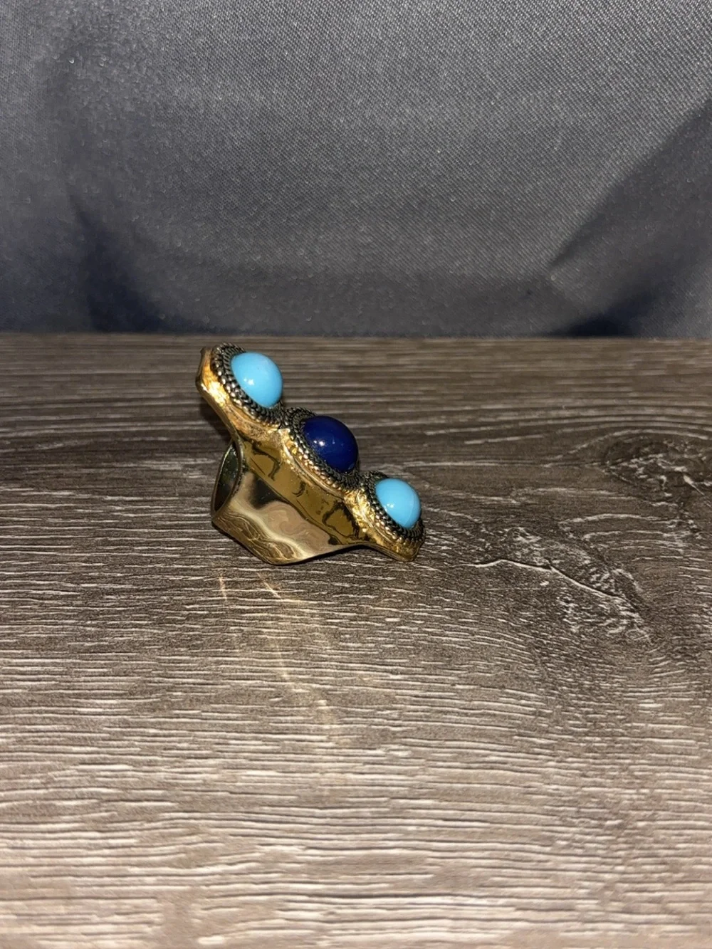 Sam Edelman Gold-Tone Ring with Turquoise and Navy Cabochons